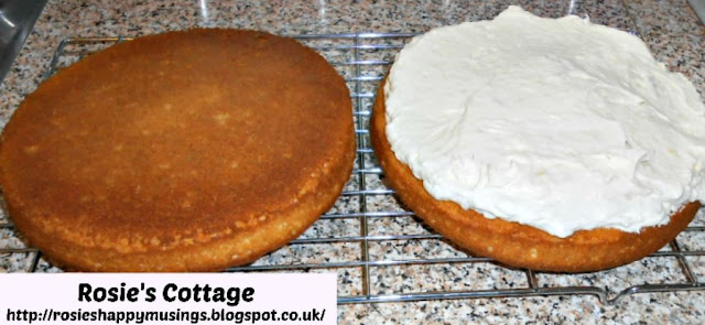 Sponge Cake With Banana Whipped Cream Filling & Cream Cheese Frosting - generously add the banana whipped cream to one of the sponges