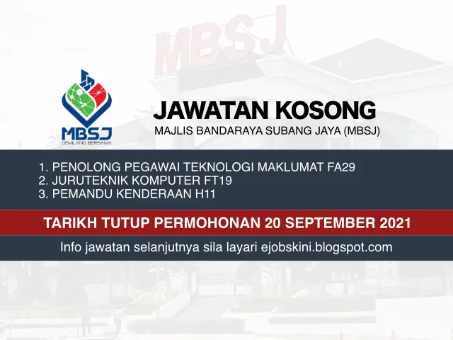 jawatan kosong mbsj september 2021