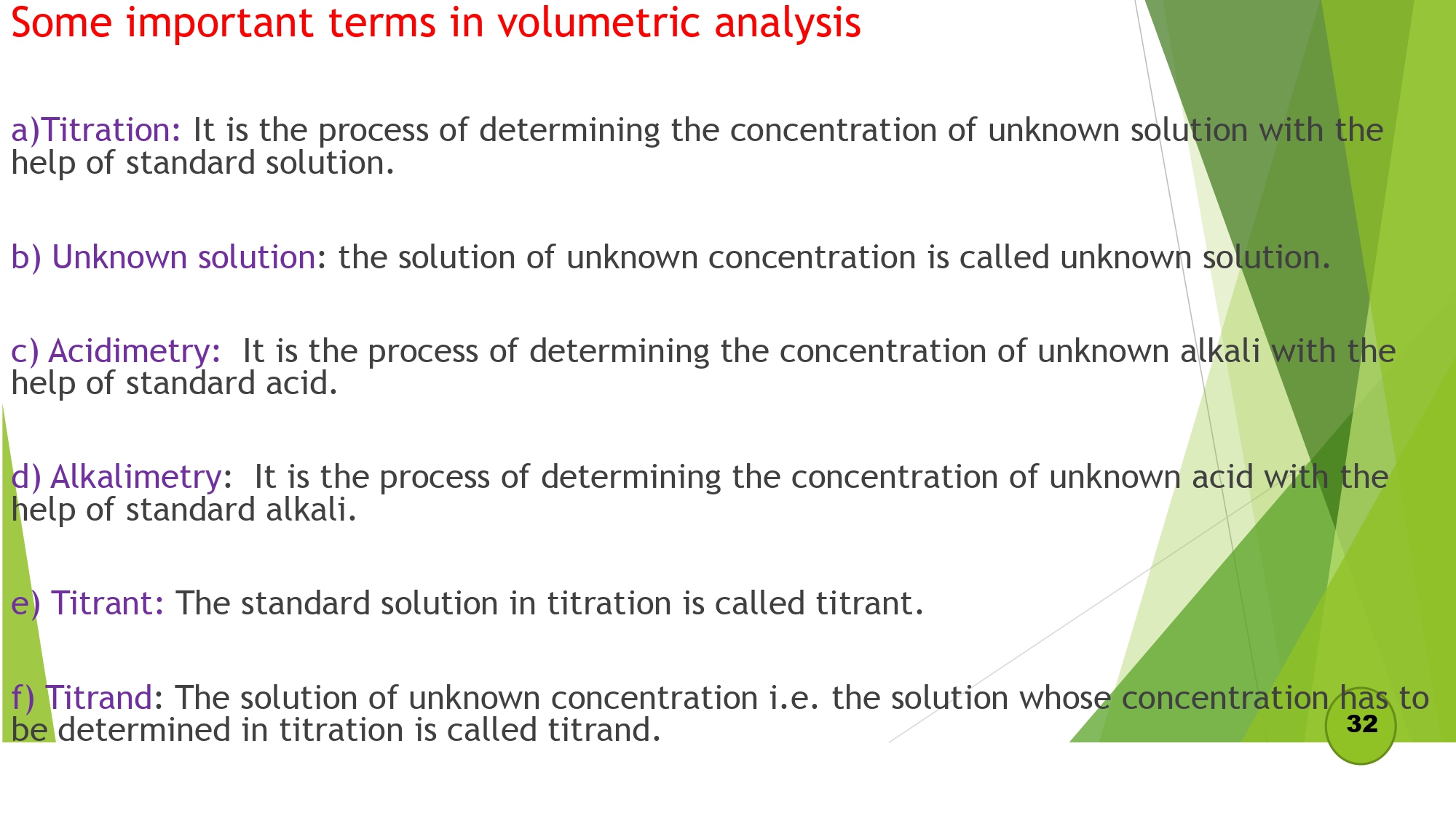 Some Important Terms in Volumetric Analysis