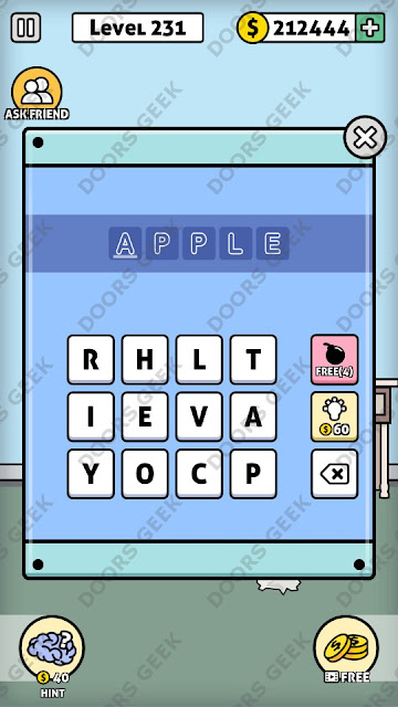 The answer for Escape Room: Mystery Word Level 231 is: APPLE