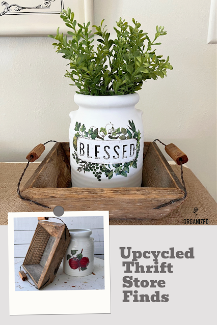 Photo collage of upcycled thrift store finds.