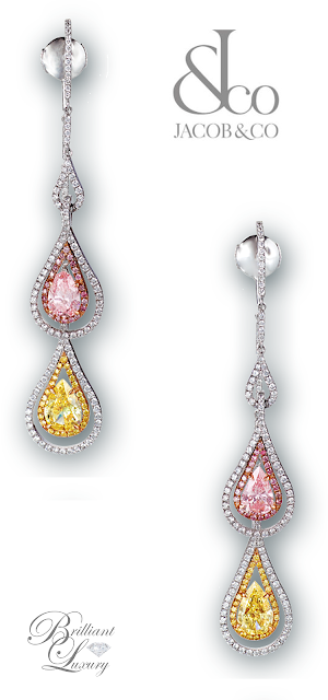 ♦Jacob & Co. two strand pink and yellow diamond earrings #jacobandco #jewelry #brilliantluxury