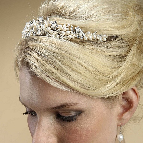 Freshwater Pearl and Rhinestone Flower Bridal Tiara