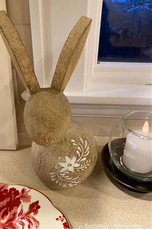 Wooden Bunny With Floral Carvings