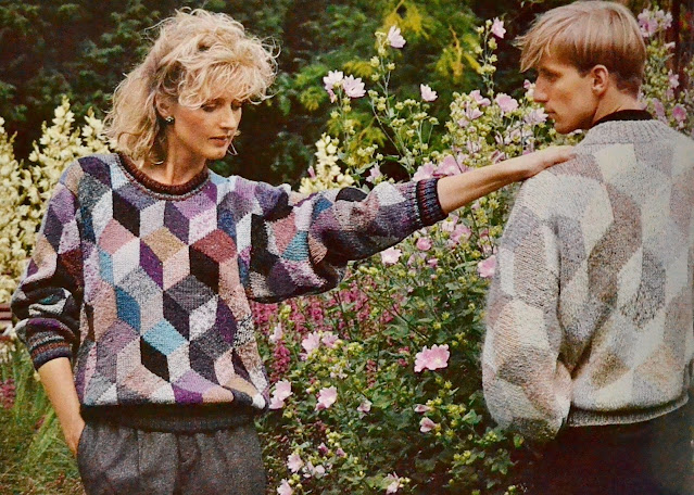 Kaffe Fassett Tumbling Blocks Crew-Neck Sweater Vintage Knitting Pattern