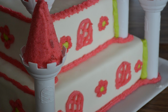 pink and green princess castle cake