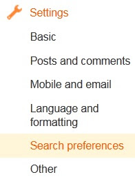 Bloggers interface Setting - Search preferences