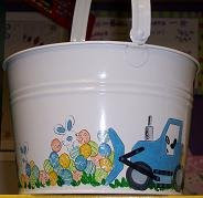Easter bucket with bulldozer and eggs