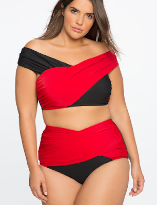 Plus Size Cross Front Bikini Top in Black and Red by Eloquii