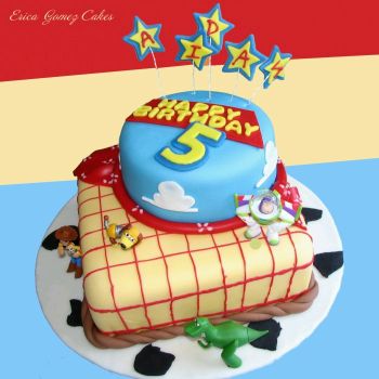  Story Birthday Cake on Another Cake Of A Single Floor  In This Particular Case  The Toys Are