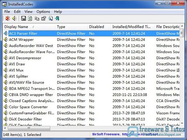 InstalledCodec : un petit logiciel pratique pour lister tous les codecs et filtres DirectShow de votre machine