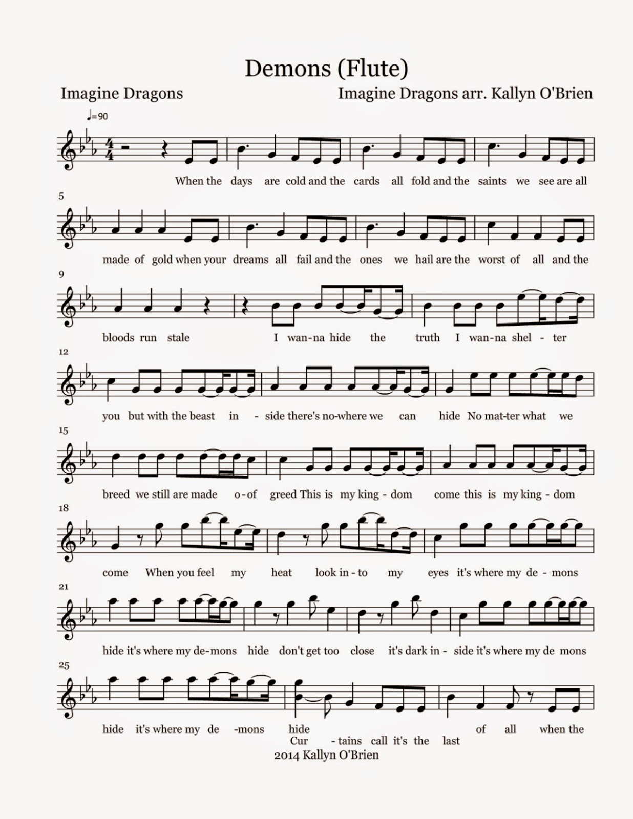 Flute Sheet Music: Demons - Sheet Music