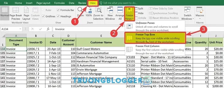 Hướng dẫn chi tiết cách cố định dòng, cột trong Excel