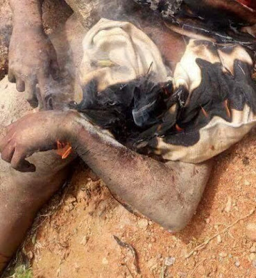 Graphic photos: Military officer 'mistaken' for armed robber lynched and burnt to death by mob in Ghana