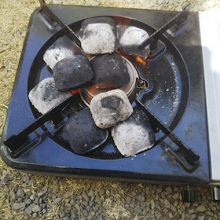 豆炭をカセットコンロで直火で着火
