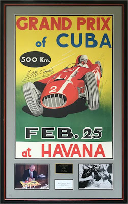1958 Grand Prix of Cuba reproduction poster autographed by Fangio