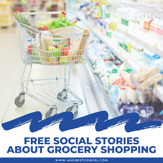 Free social stories about grocery shopping for kids, teens, and adults