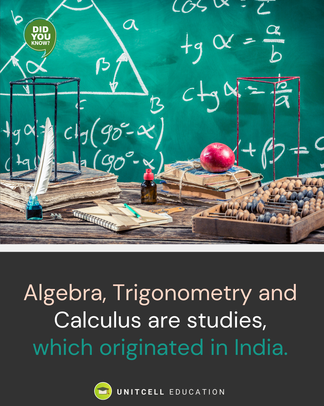 Algebra, Trigonometry and Calculus are studies, which originated in India.