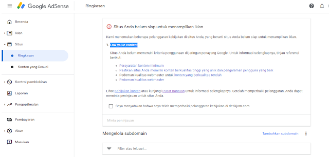 Solusi Dan Cara Mengatasi Low Value Content Adsense