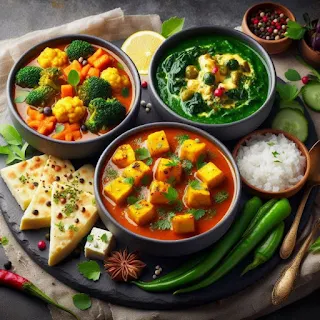 Collage of 10 quick and healthy vegetable recipes, showcasing colorful dishes like Aloo Gobi, Palak Paneer and more.