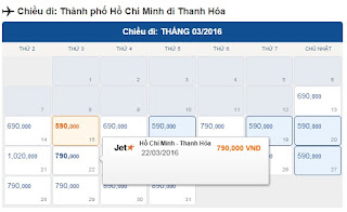 Giá vé máy bay Hồ Chí Minh đi Thanh Hóa tháng 3