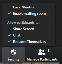 "Security" menu highlighted