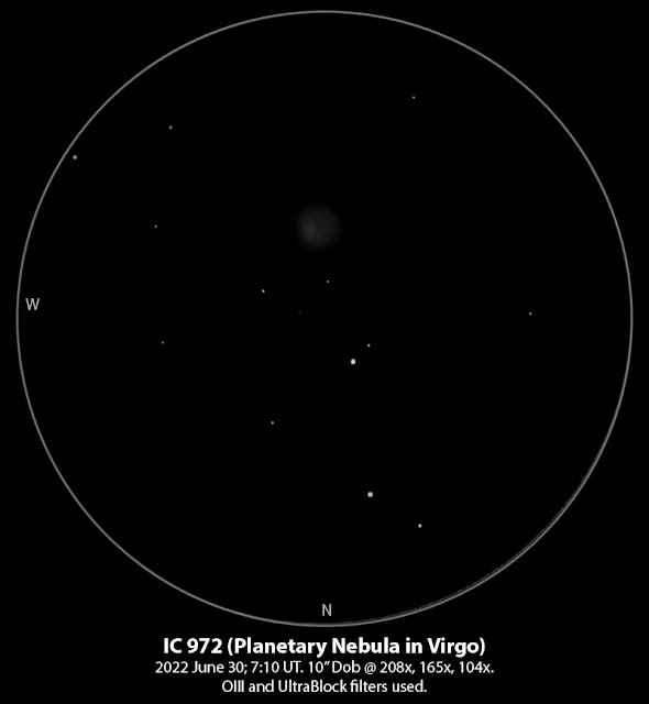 Sketch of planetary nebula IC 972, digitized and with colors inverted