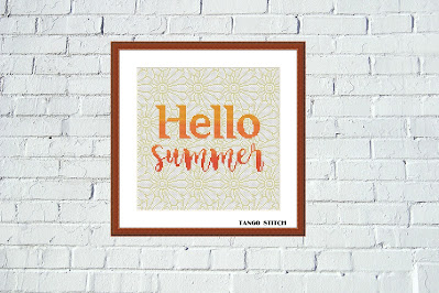 Hello summer orange typography cross stitch pattern, Tango Stitch