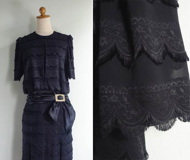 vintage 20's tassel scallop lace trim dress