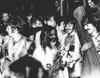 Maharishi Mahesh Yogi joins the Beatles in Wales in 1967.