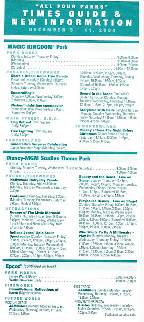 All Four Parks Times Guide Walt Disney World December 5-11 2004