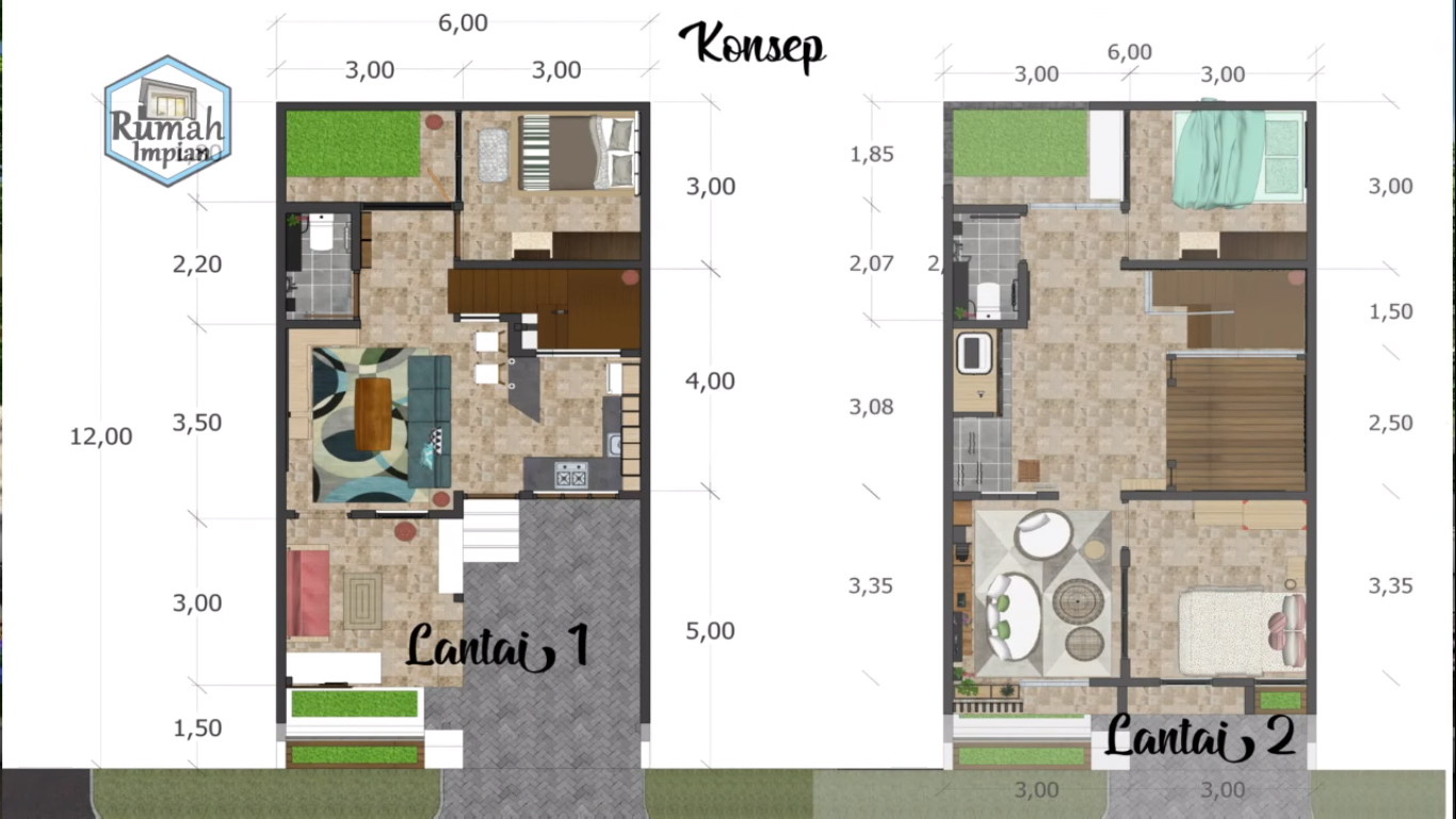 Desain Dan Denah Rumah Lantai 2 Dengan Ukuran 6 X 12 M Terdapat Musholla Keluarga Yang Elegan Homeshabbycom Design Home Plans