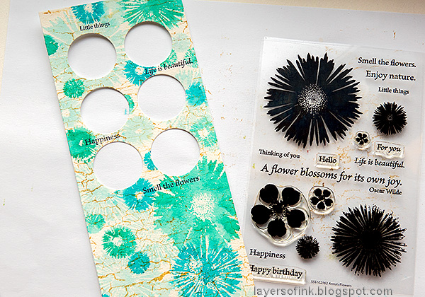 Layers of ink - Circle Photo Frame Card Tutorial by Anna-Karin Evaldsson. Stamp sentiments with Anna's Flowers.