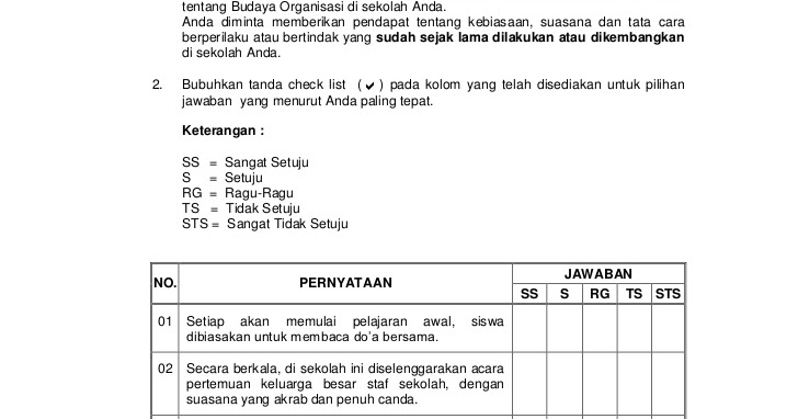 Jurnal Ilmiah: Contoh Kuesioner Penelitian Budaya Organisasi