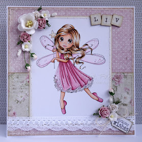 Girly floral birthday card featuring Saturated Canary fairy