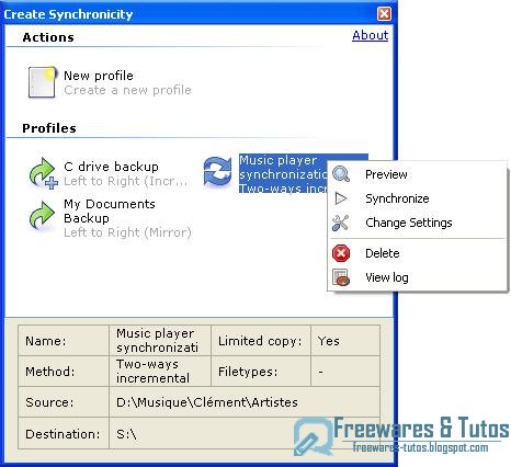 Create Synchronicity : un logiciel portable pour synchroniser vos fichiers