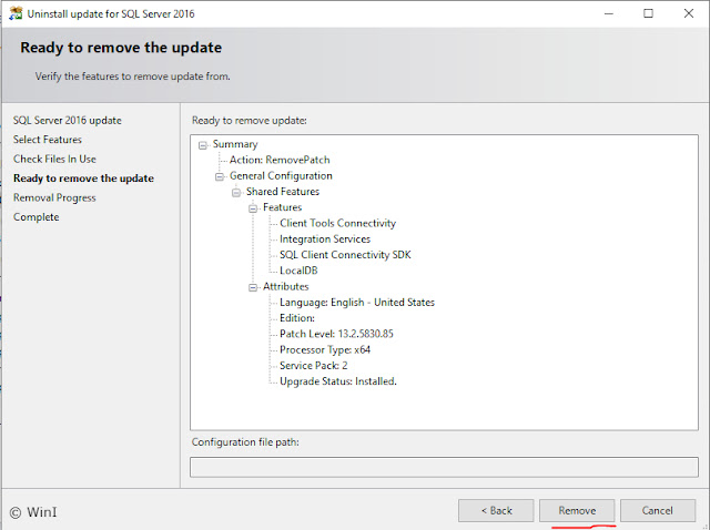 uninstall sql server patch