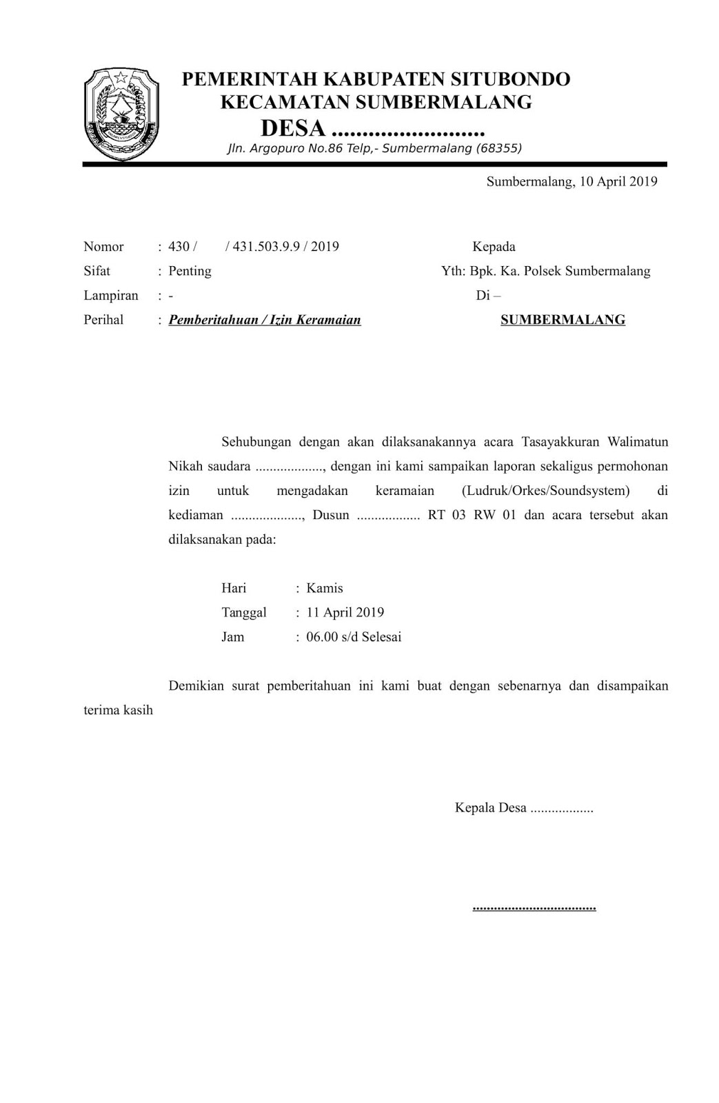  Format  Surat  Ijin Keramaian ke Polsek antapedia com