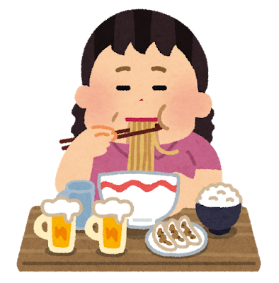 食べ過ぎの人のイラスト（女性）