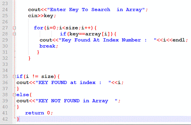 What is Linear or sequential in Search  C++ Program Example Code using array