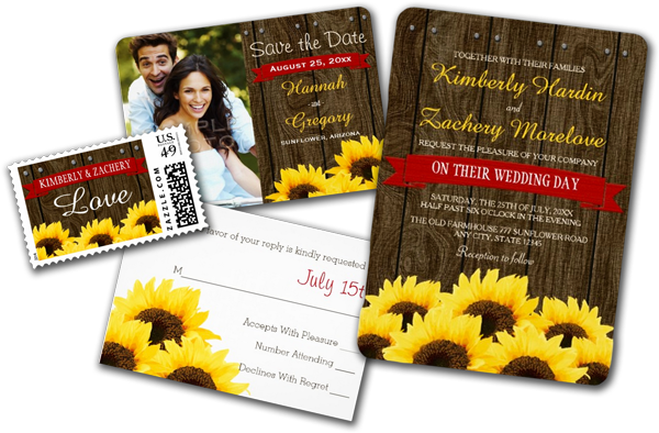  Red Rustic Sunflower Wedding Invitation