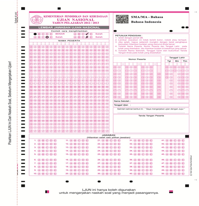 Contoh Lembar Jawaban Komputer (LJK) UN 2013  www 