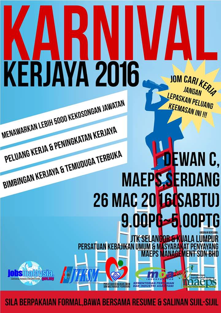 Jawatan Kosong Kemaman: KARNIVAL KERJAYA 2016 di MAEPS SERDANG