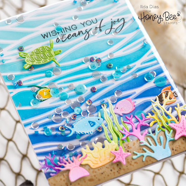 Ocean, Frameless, Infinity,  Shaker Cards,Honey Bee Stamps, Perfect Day Release,Hop, ink blending, Card Making, Stamping, Die Cutting, handmade card, ilovedoingallthingscrafty, Stamps, how to,