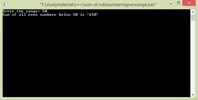 C program for sum of all even number below given range