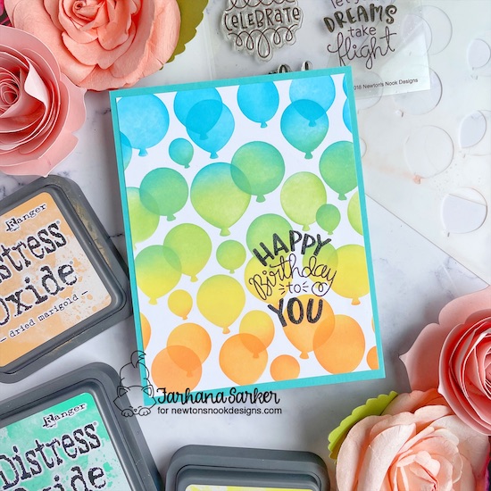 Balloon Birthday card by Farhana Sarker | Bokeh Balloons Stencil Set and Uplifting Wishes Stamp Set by Newton's Nook Designs