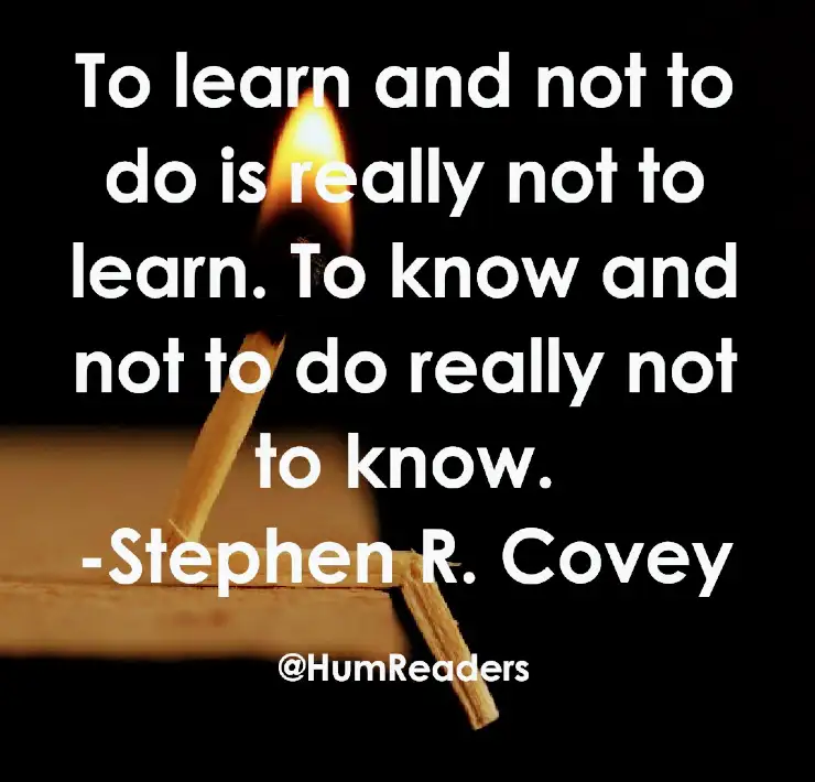 to learn and not to do is really not to learn. to know and not to do is really not to do- the 7 habits of highly effective people by Stephen R. Covey quotes