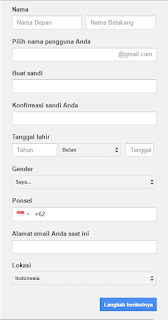 tampilan form pendaftan gmail