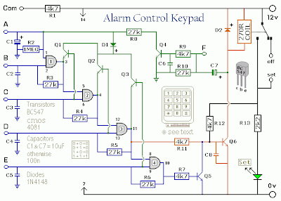 Simple 5 Digit Alarm Control keypad Circuit Diagram