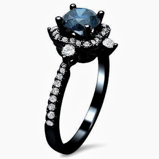 Blue Round Diamond Engagement Ring